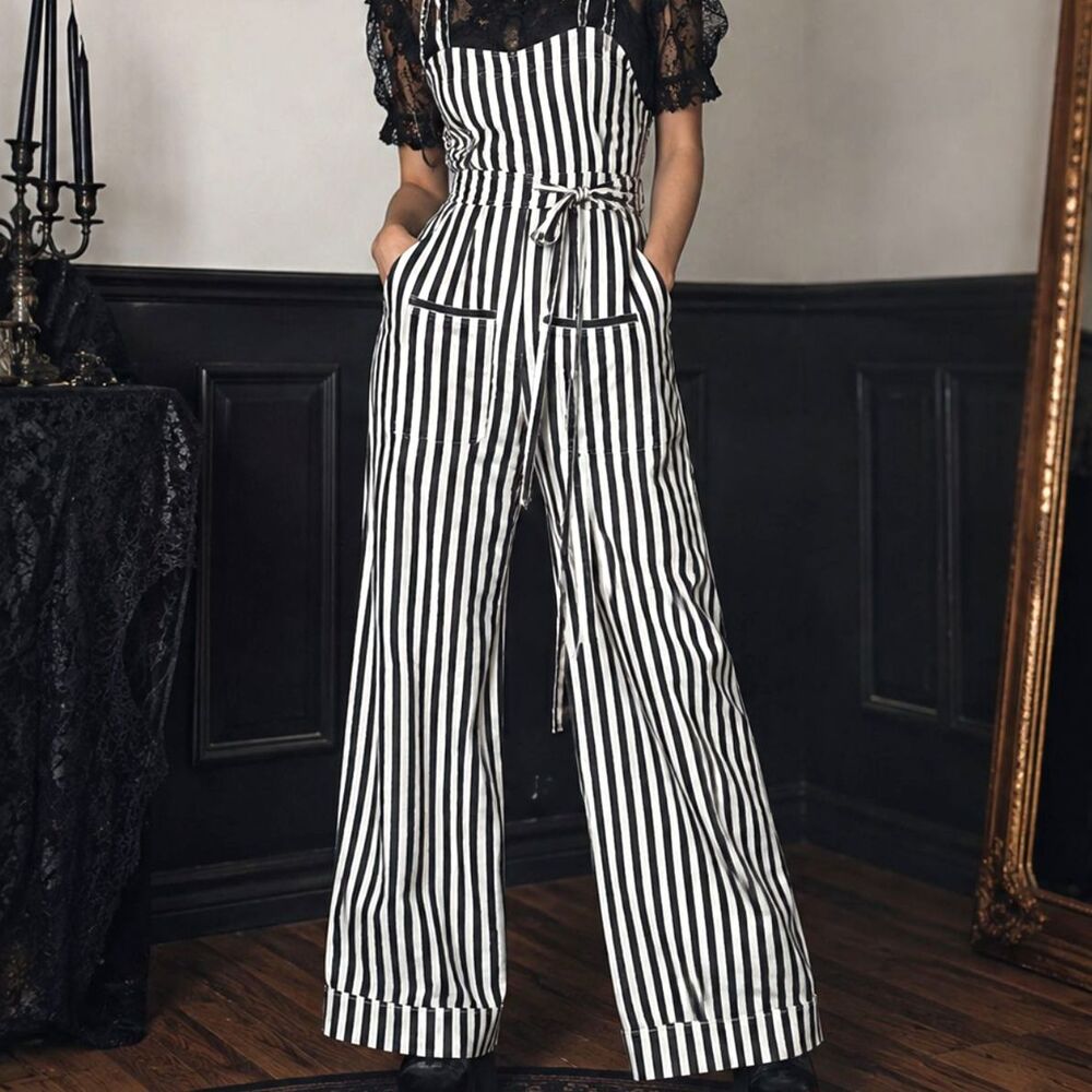Striped Wide Leg Jumpsuit Overalls Whimsigoth Gothic Rachel Rachel Roy Denim 6